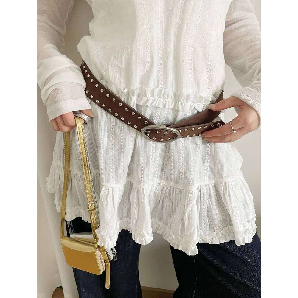 Women's American Y2K Rivet Minority Personal Design Retro Antelope Hair Belt for Skirts and Jeans S260228