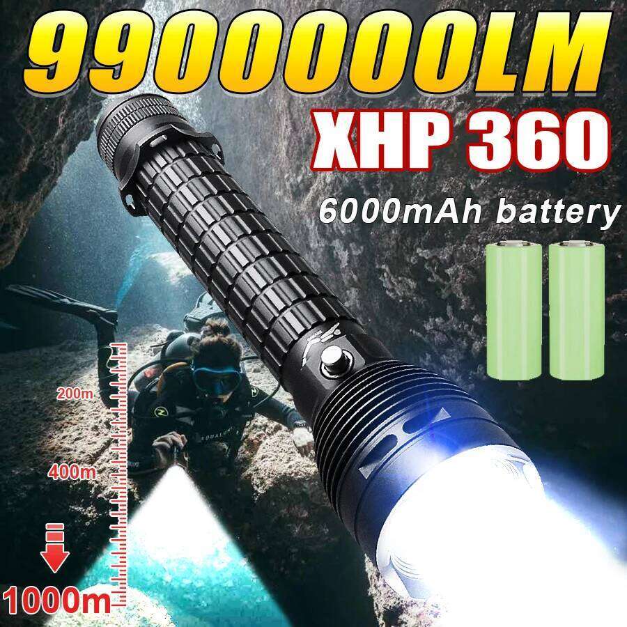 2026 Powerful LED Diving Flashlight Bright Rechargeable 2*18650/26650 Battery Torch Lights Camping Fishing Underwater Lantern Z260301