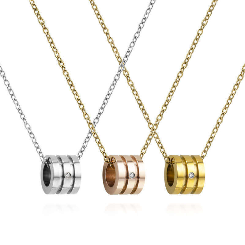 Diamond-Studded Waistline Pendant Fashionable Titanium Jewelry Unisex Stainless Steel Necklace