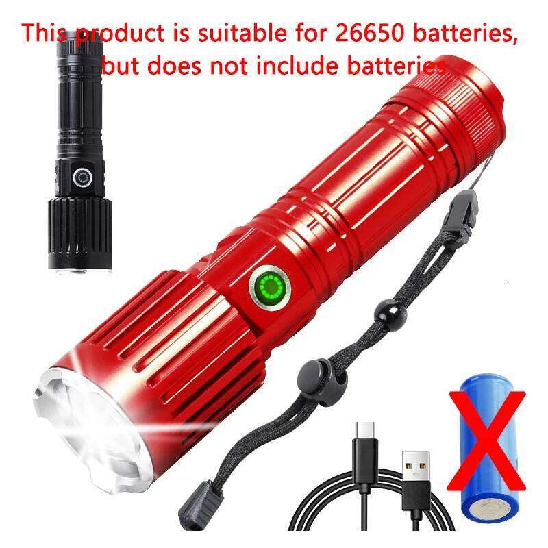 Super Powerful Flashlight LED Rechargeable Tactical Torch Strong Light Long-range Use 26650 Battery Outdoor For Fishing Camping Z260301
