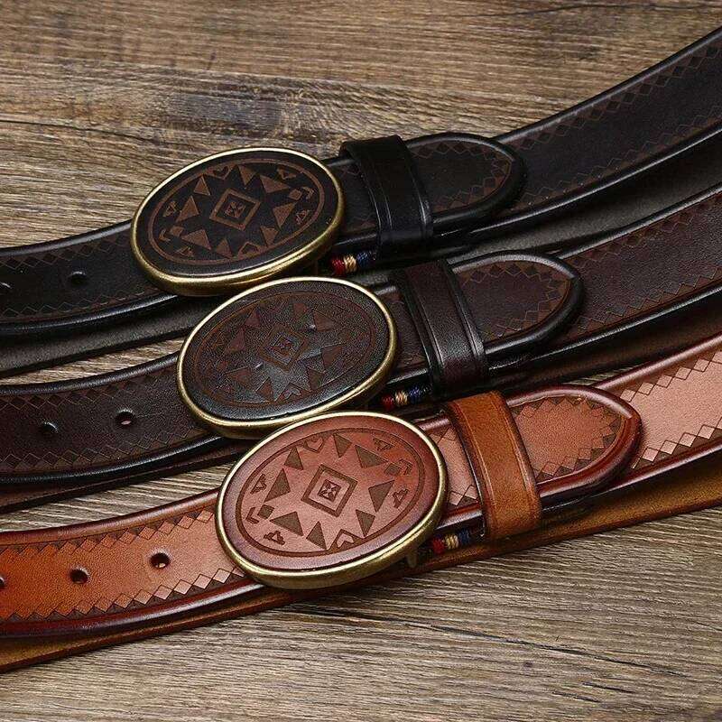 3.8CM Men High Quality Genuine Leather Belt Luxury Smooth Buckle Belts Pure Cowskin Laser Engraving Strap Male Jeans for Man S260228