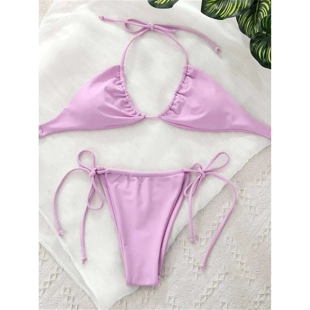 Sexy 11 Color Halter Mini Micro Thong Female Swimsuit Women Swimwear Two-pieces Bikini set Bather Bathing Suit Swim K4064 Z260301