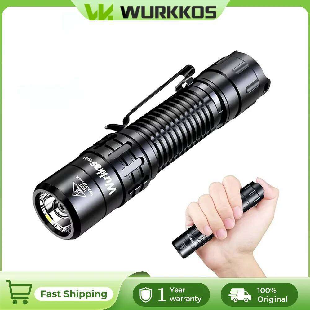 Wurkkos TD02 Tactical Flashlight 2000LM Pocket Torch 18650 Rechargeable EDC Type-C Charging Port Tail Switch IPX8 Waterproof Z260301