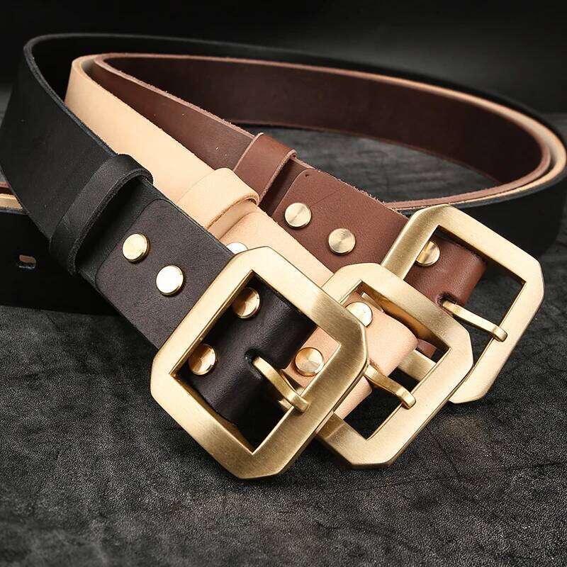 39mm Genuine Leather High Quality For Men Jeans Cowskin Casual Belts Cowboy Waistband Solid Brass Pin Belt Buckle S260228