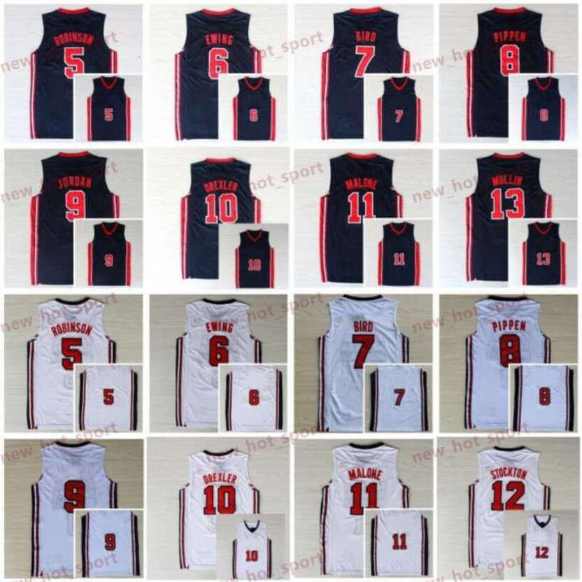 USA Dream Team Basketball Jersey David Robinson Patrick Ewing Larry Bird Scottie Pippen Michael Clyde Drexler Karl Malone John Stockton 1992 Classic Retro Stitched