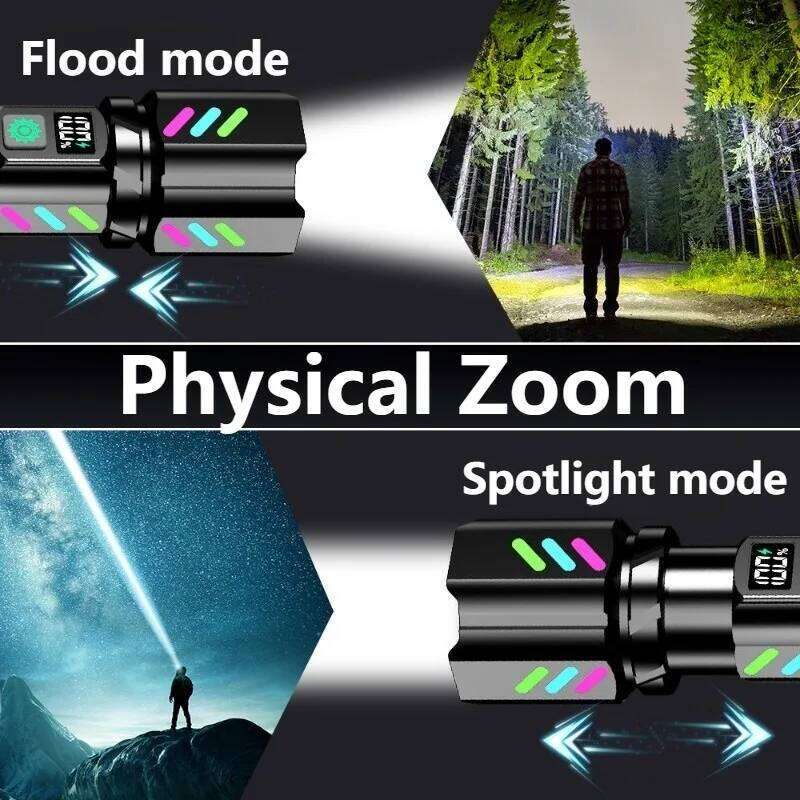 High Power LED Long Range Flashlight USB Rechargeable White Laser Zoomable Torch Light with Luminous Strips for Outdoor Camping Z260301
