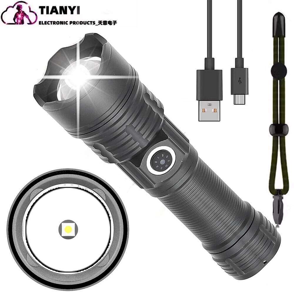 30W White Laser Flashlight with Type-C Charging, LED, High-Power Long-Range Zoom Outdoor Lighting Lamp Z260301