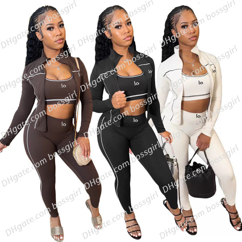 2026 Spring Summer Designer Tracksuits Women Casual Sports Yoga Three Piece Set Sleeveless Tank Top Long Sleeve Jacket Slim Trousers Track Suit Outfits 3 Colors