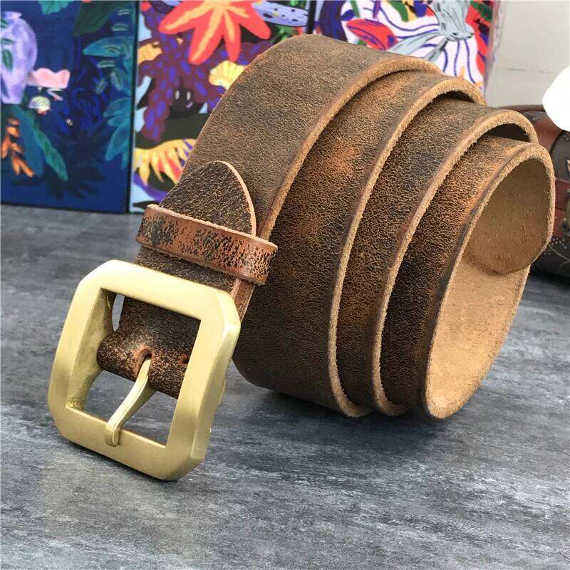 Solid Brass Buckle Super Thick Genuine Male Ceinture Men Leather Waist Belt Man Strap MBT0013 S260228