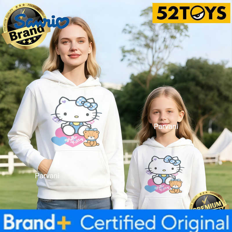 Sanrio 2026 Autumn-Winter Trending Hello Kitty Teddy Bear Print 100 Cotton Parent-Child Hoodies High Quality Loose Casual Fashion H260302