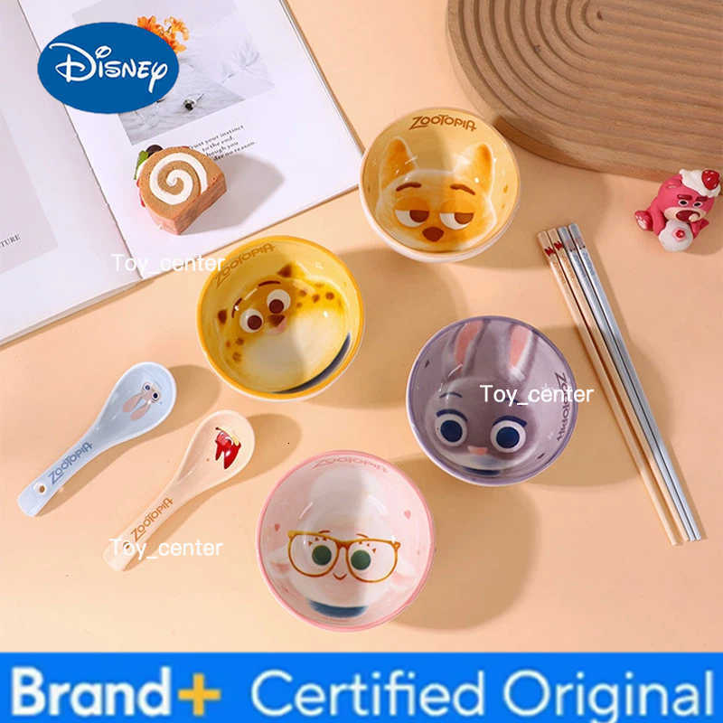 Disney New Zootopia Ceramic Rice Bowl Set Judy Hopps Nick Wilde Mayor Bellwether Clawhauser Under Glaze Color Cute Cartoon Gift H260302