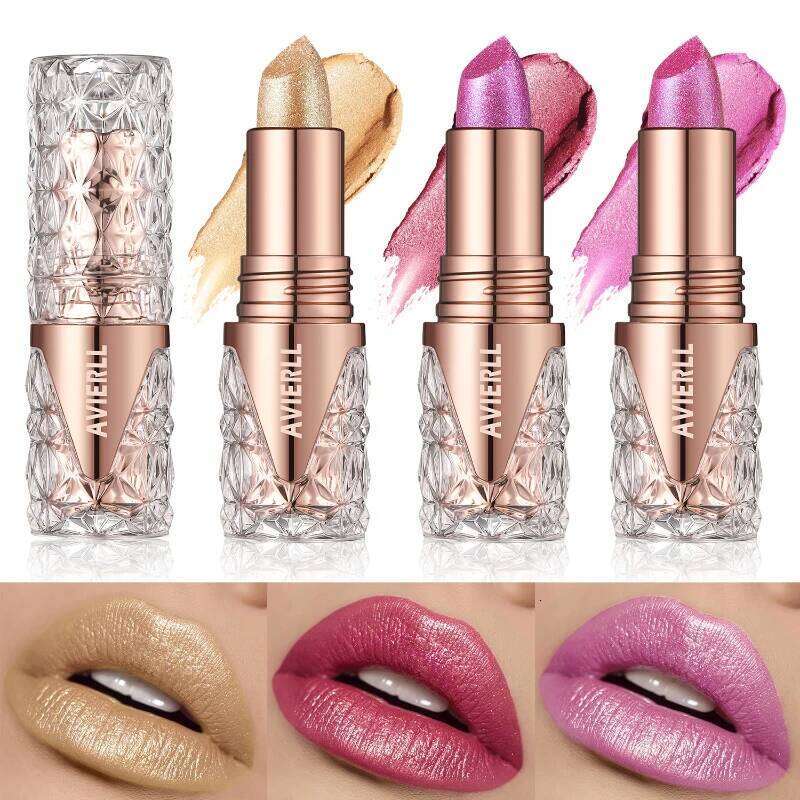 Diamond Lipstick - Glossy Velvet Texture,Waterproof &Anti-Fouling,Long-Lasting Sparkle Shine Glitter Lipgloss Pearlescent Makeup H260302