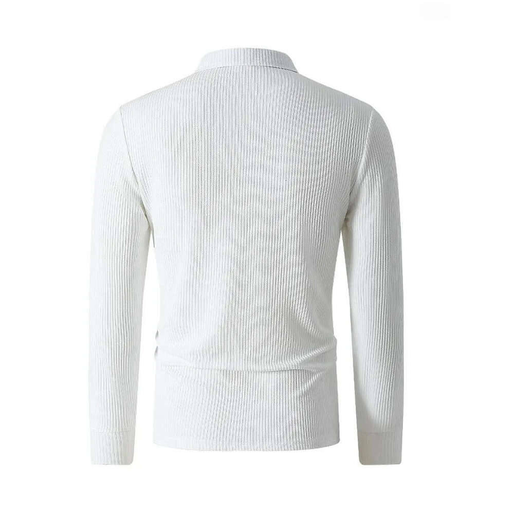 Polos Classic Long Sleeved Polo Shirt Casual Lapel Button Up Solid Color Soft Comfortable Autumn Top With Elastic Pit Strip Men's Clothing - view 7