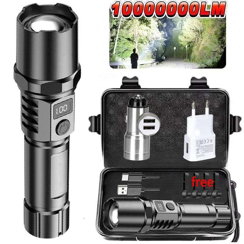 Portable LED Handheld Flashlight USB C Rechargeable 3 Lighting Modes Zoom Self Defensa Tactical Torch for Outdoor Camping Z260301