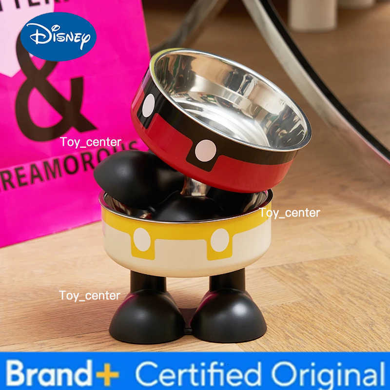 Disney Cartoon Mickey Mouse Pet Stainless Steel Bowl Non-slip Large-capacity Pet Bowl High-legged Neck Protection Pet Bowl H260302