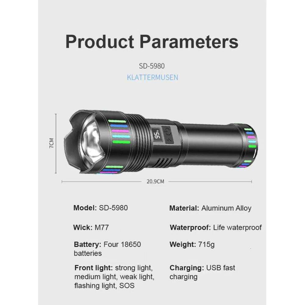 Outdoor waterproof strong white laser high power zoom rechargeable flashlight Z260301