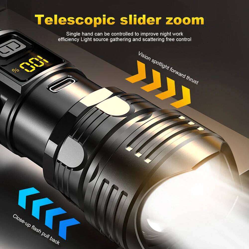 10W White Laser USB Charging Telescopic Focus Torch Display High Power Flashlight Waterproof for Camping Hiking Z260301