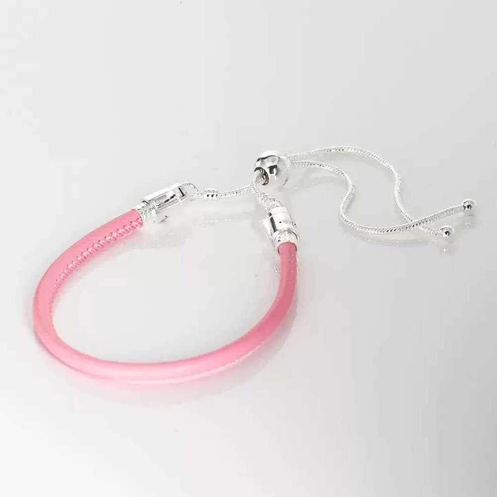 925 silver pink leather bracelet rose gold color fit silver charms beads DIY bracelet for women jewelry accessories Wholesale