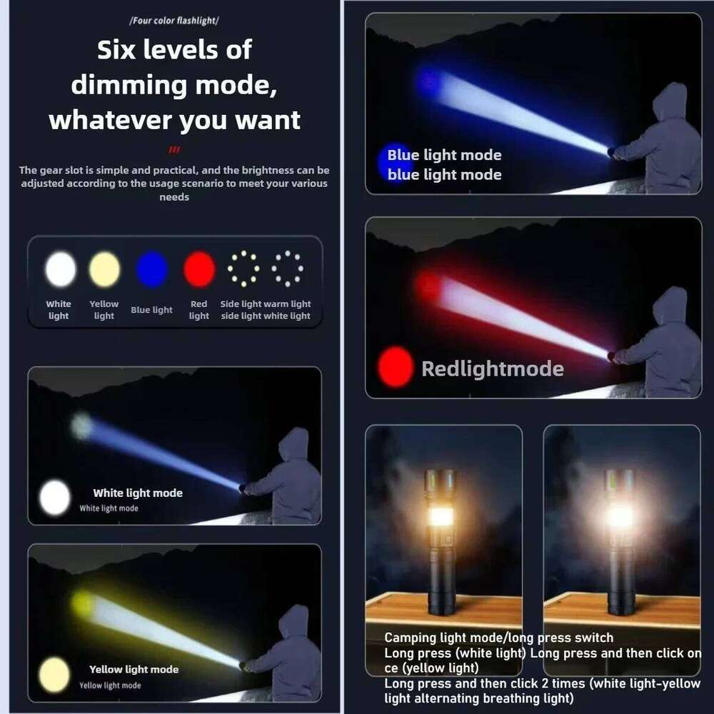 2200LM Super Bright LED Flashlight with 4 Light Modes & Zoom - Rechargeable for Fishing, Camping, Outdoor XC-902 Z260301