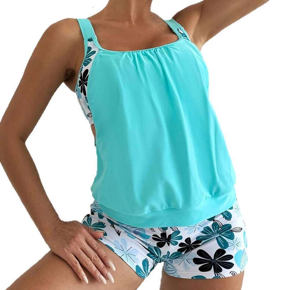 2025 Blue Bikini Set Women's Colorful Print Two Piece Outfits Swimwear High Waist Swim Sexy Beach Bathing Suit Summer Z260301