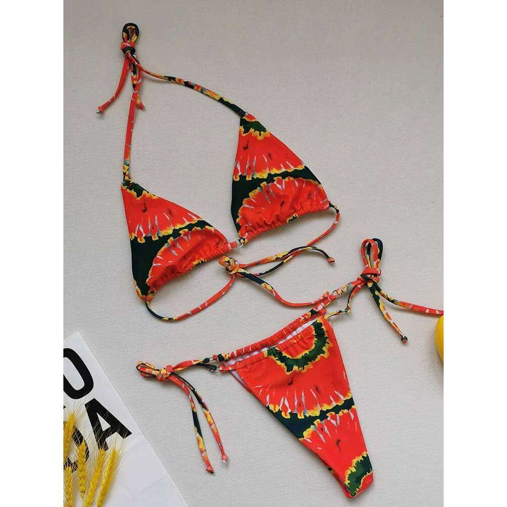 Circyy Print Bikini Women Dot Solid Swimwear Backless Lace Up Beachwear Sexy Thong Simple Classic Split Swimsuit Summer 2025 New Z260301