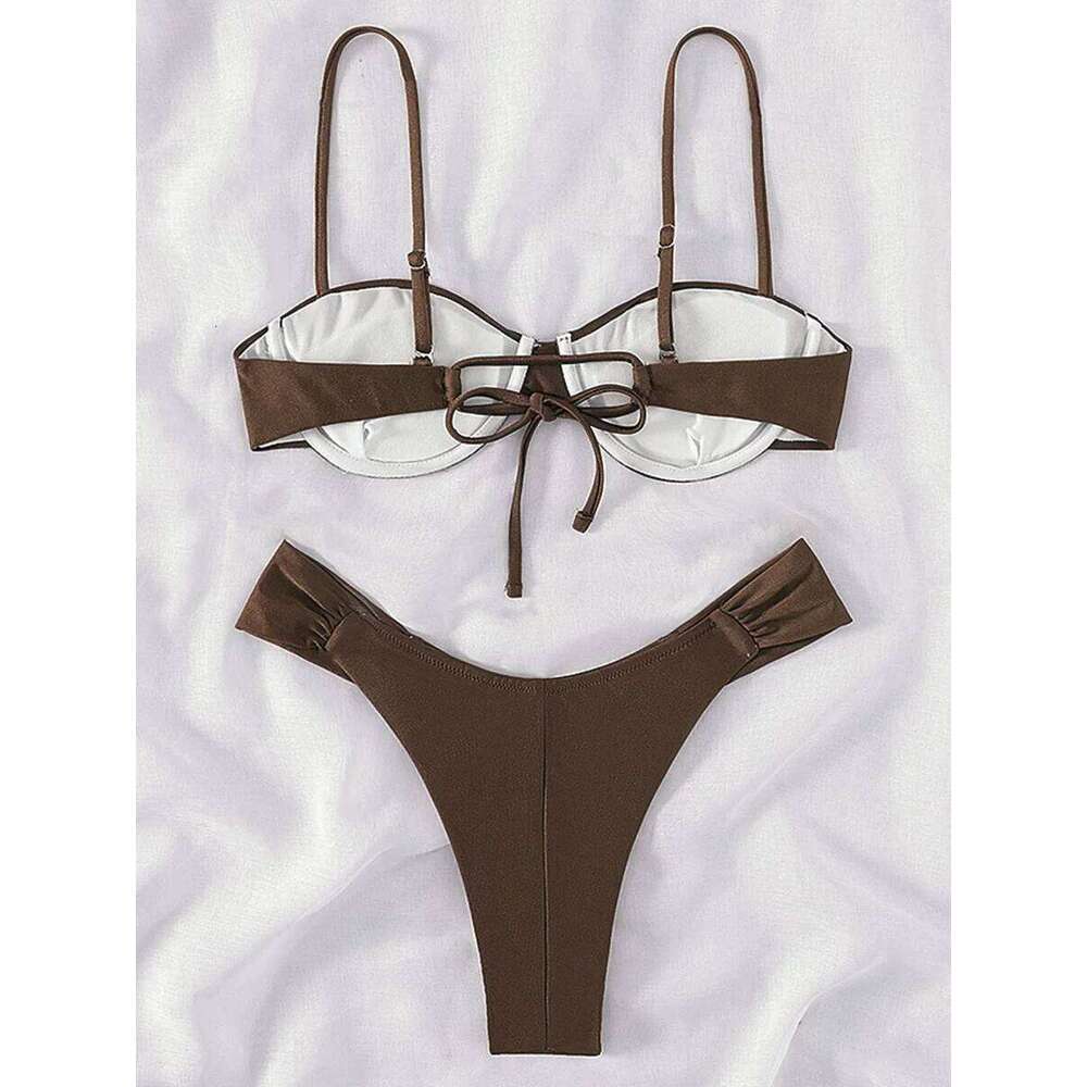 Sexy Wrinkled Underwired Brazilian Female Swimsuit Women Swimwear Two-pieces Bikini Set Triangle Bathing Suit Swim Lady Z260301