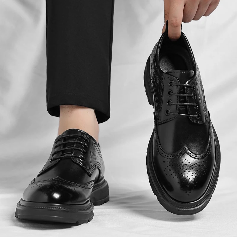 Mens Leather Oxford Shoes for Men Formal Derby Dress Shoes Business Casual Wingtip Brogues for Wedding Party Work Footwear 260228