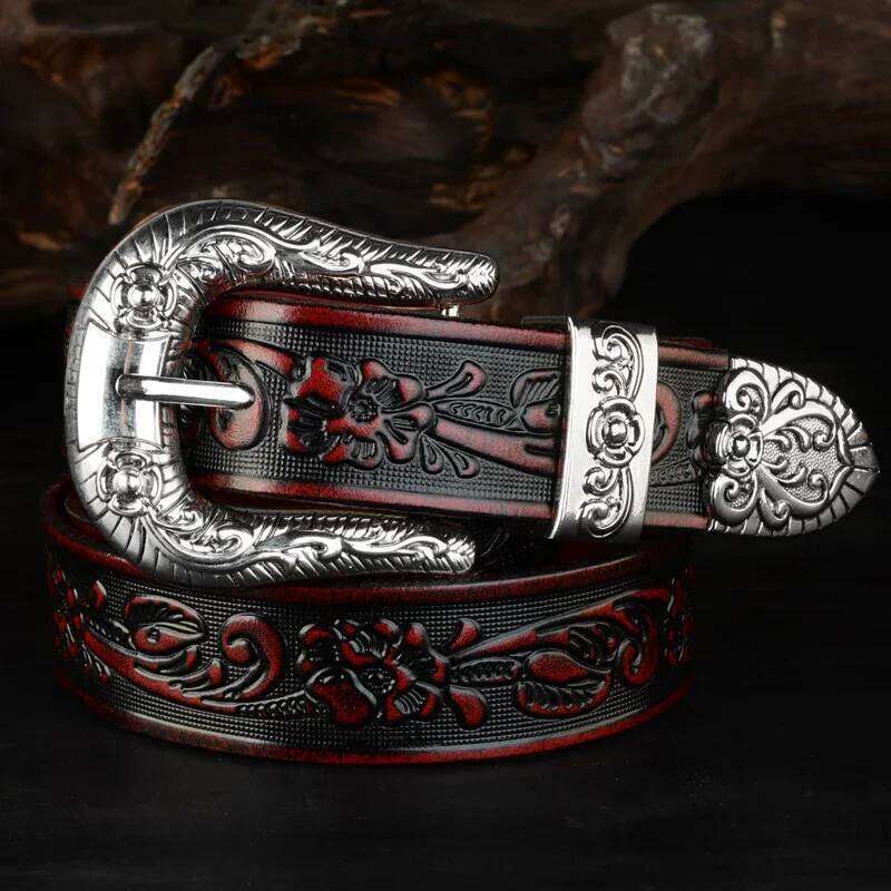 3.8cm Cowhide Belts For Men Print Top Grain Genuine Cow Leather Embossing Male Punk Belt for jeans Vintage Pin Buckle Strap S260228