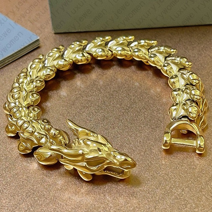 Designer Bracelet Luxury Bangle Jewelry Jewellery Gold Dragon Bamboo Link Chunky Punk Style Cuban Link Bracelet Sterling Silver for Men Women Gift