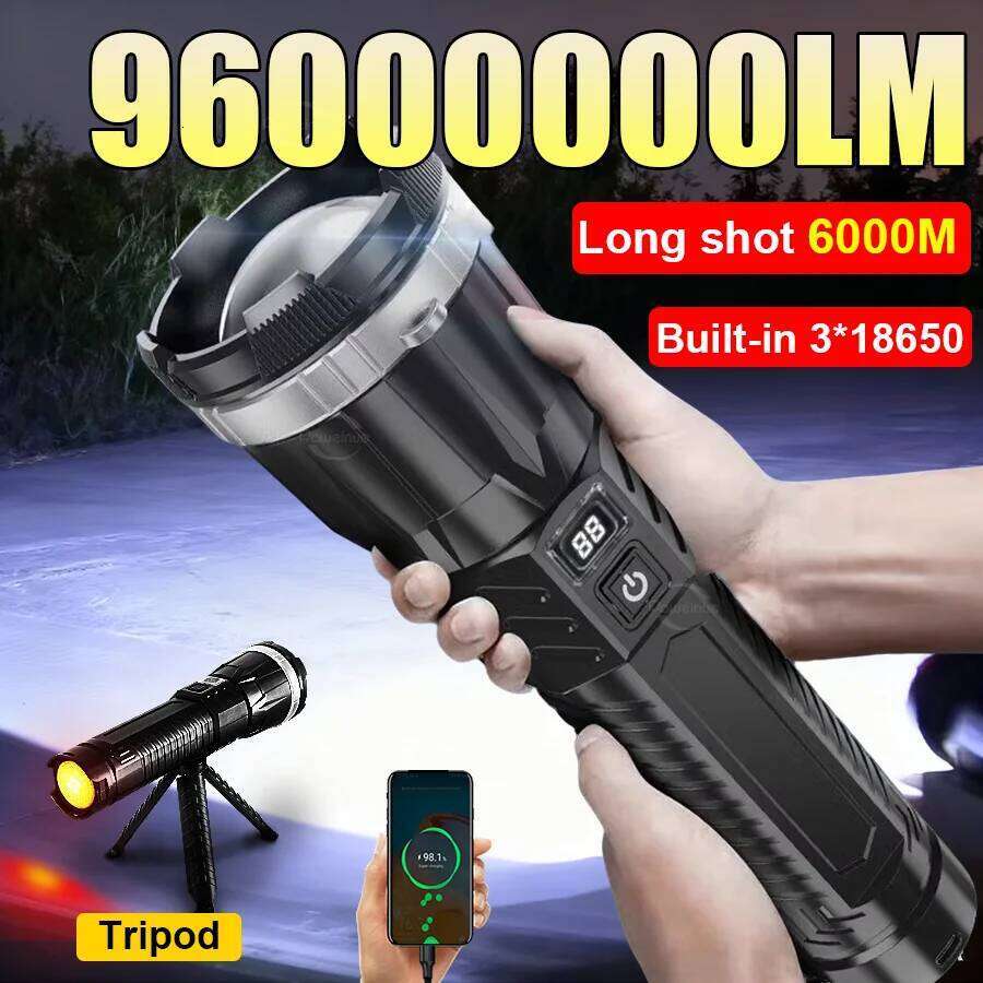 2025 NEW Ultra Bright LED Flashlight 960000000LM Strong Light Outdoor Camping Lantern Rechargeable Portable Lamp Tactical Torch Z260301