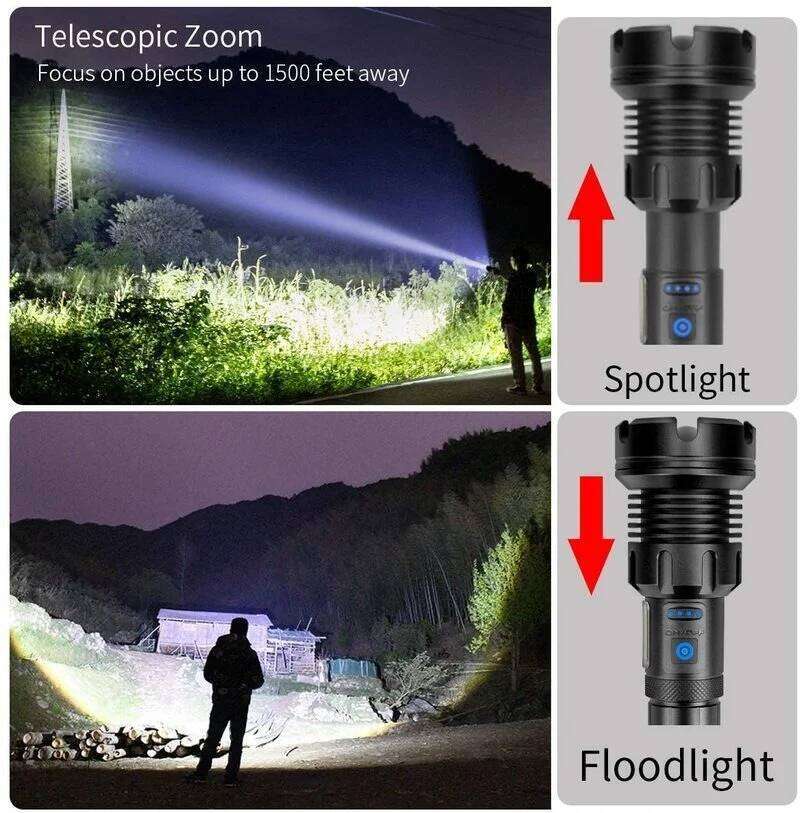 Powerful LED Flashlight COB Side Work Light USB Rechargeable Zoomable Suitable Self-defense Hand Lamp Outdoor Camping Lantern Z260301