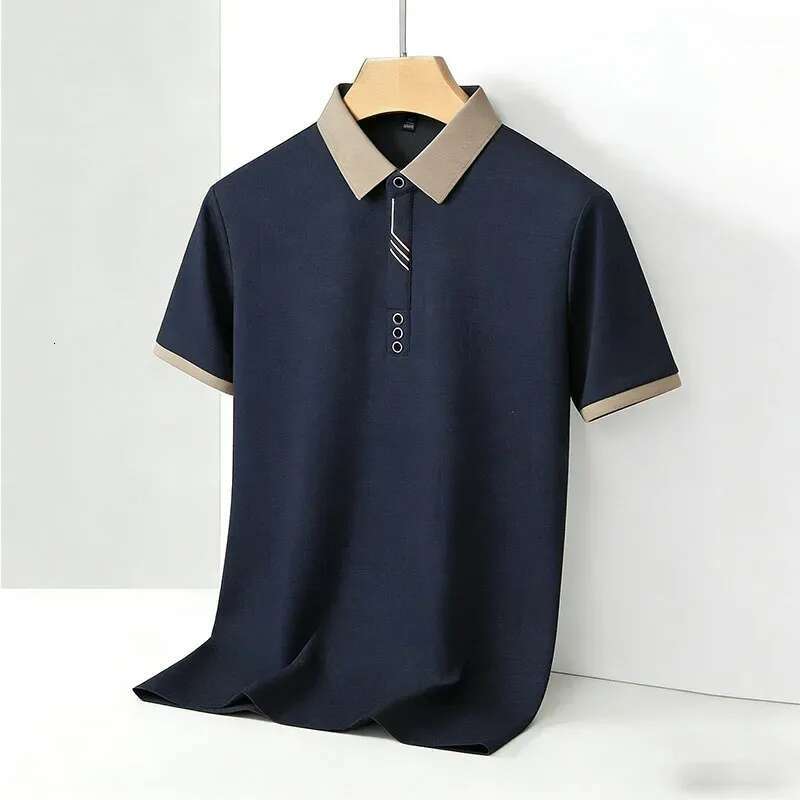 Men's Polo Black Tee Summer T-Shirts Wrinkle-Resistant Short Sleeve with Contrast Trim Premium Office Casual Men's Clothing
