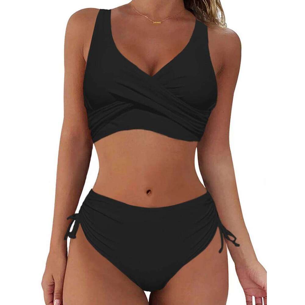 Sexy Tie Side Bikini Set Women Leaf Printed And Solid Swimwear Female Push Up Swimsuit High Waist Bathing Suit Summer Beachwear Z260301