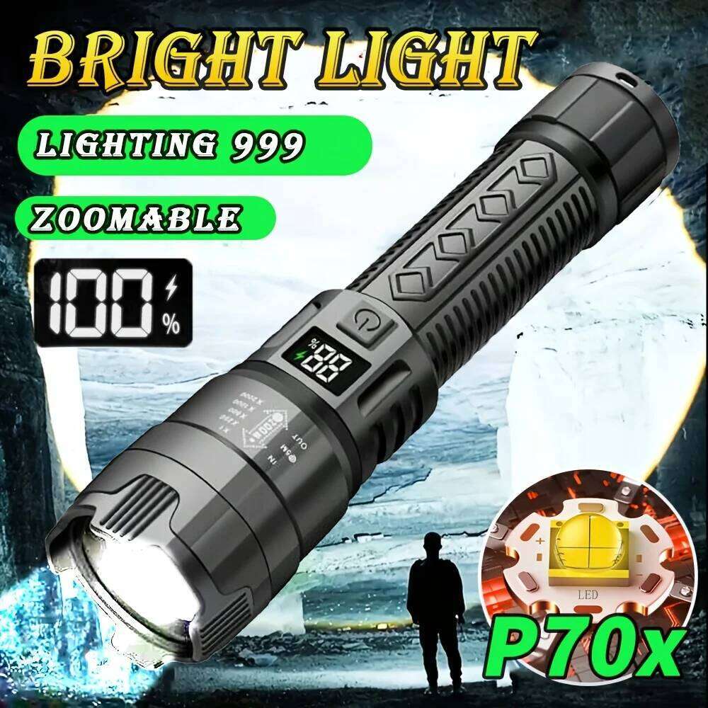 USB-C Rechargeable LED Flashlight 100000LM Ultra Bright, Zoomable, 3 Modes, Compact for Camping & Emergencies Z260301