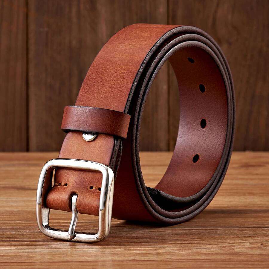 3.8CM Anti Allergy Stainless Steel Buckle Vintage Cowskin Genuine Leather Man's Male Cowhide Retro Jeans Soft Belt S260228