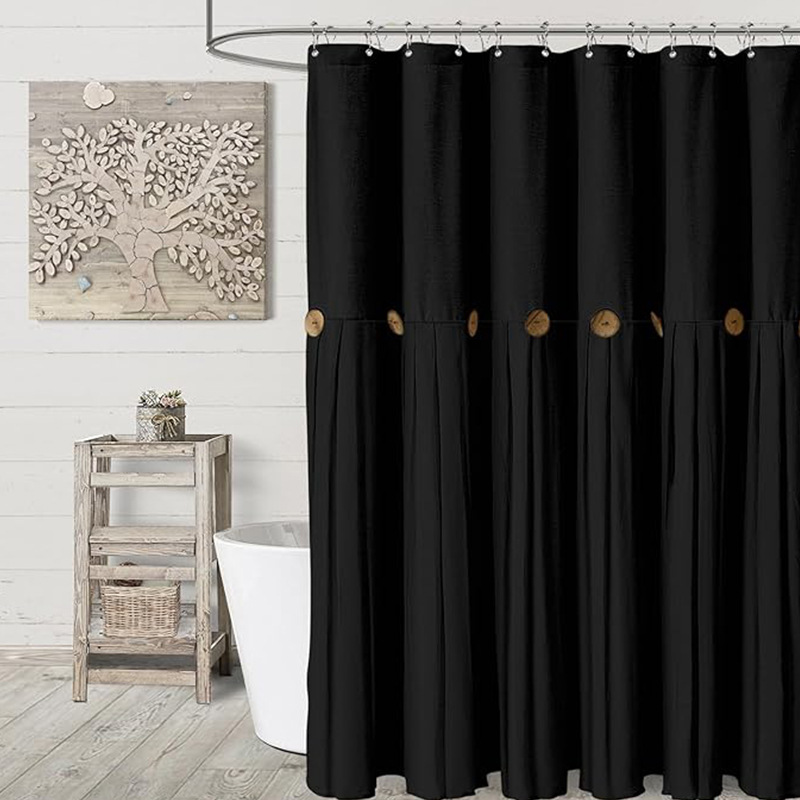 YL-38285 Button-Patchwork Skirted Bathroom Shower Curtain, Waterproof Cotton Linen, Supply of Button Linen Bathroom Curtain