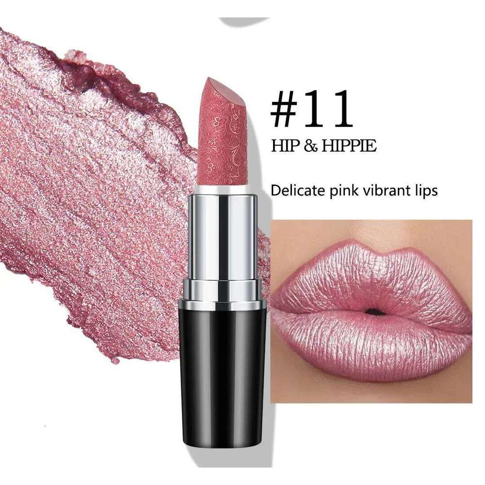 Fine Glitter Lipstick, Quicksand Gold Non-sticky Non-fading Pearlescent Long-lasting Silky Mermaid Lipstick H260302