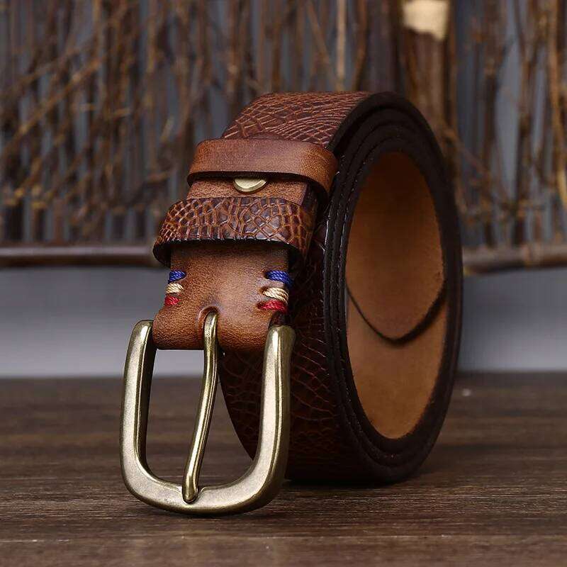 3.8CM Solid Copper Pin Buckle Serpentine Cowskin Male Snakeskin Grain Belt Fashion Genuine Leather Jeans Belts S260228