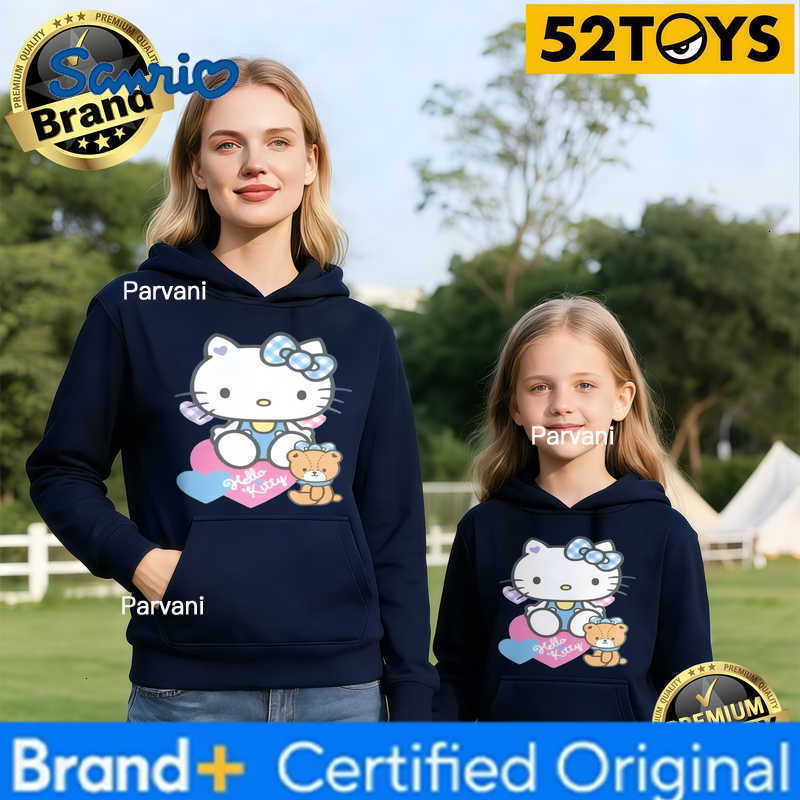 Sanrio 2026 Autumn-Winter Trending Hello Kitty Teddy Bear Print 100 Cotton Parent-Child Hoodies High Quality Loose Casual Fashion H260302