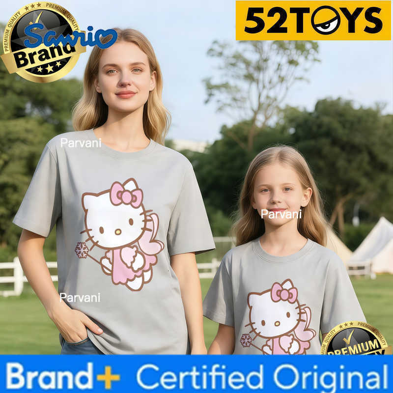 Sanrio 2026 Autumn-Winter Trending Hello Kitty Magical Fairy Print 100 Cotton Parent-Child T-Shirts High Quality Loose Casual Y2k H260302