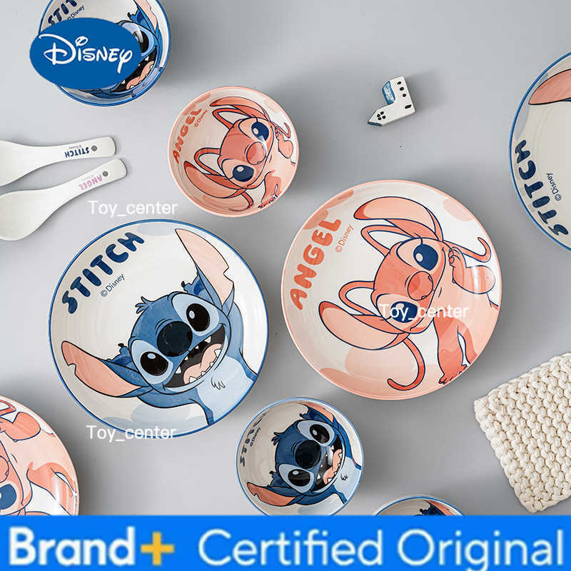 Disney Stitch Ceramic Bowl Set 4 Pieces Creative Cartoon Tableware Birthday Gift Souvenirs Kitchen Baked Salad Bowl H260302
