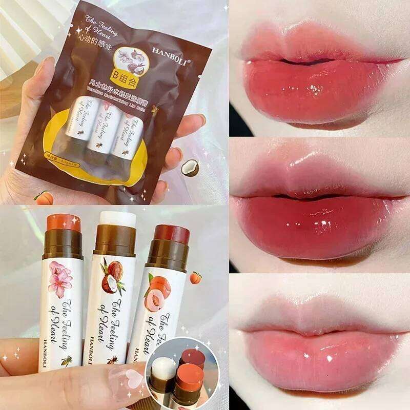 New Moisturizing Colored Balm 1/3PCS Cute Fruit Lip Tint Lasting Peach Red Lipstick Waterproof Women Lips Makeup Cosmetics H260302