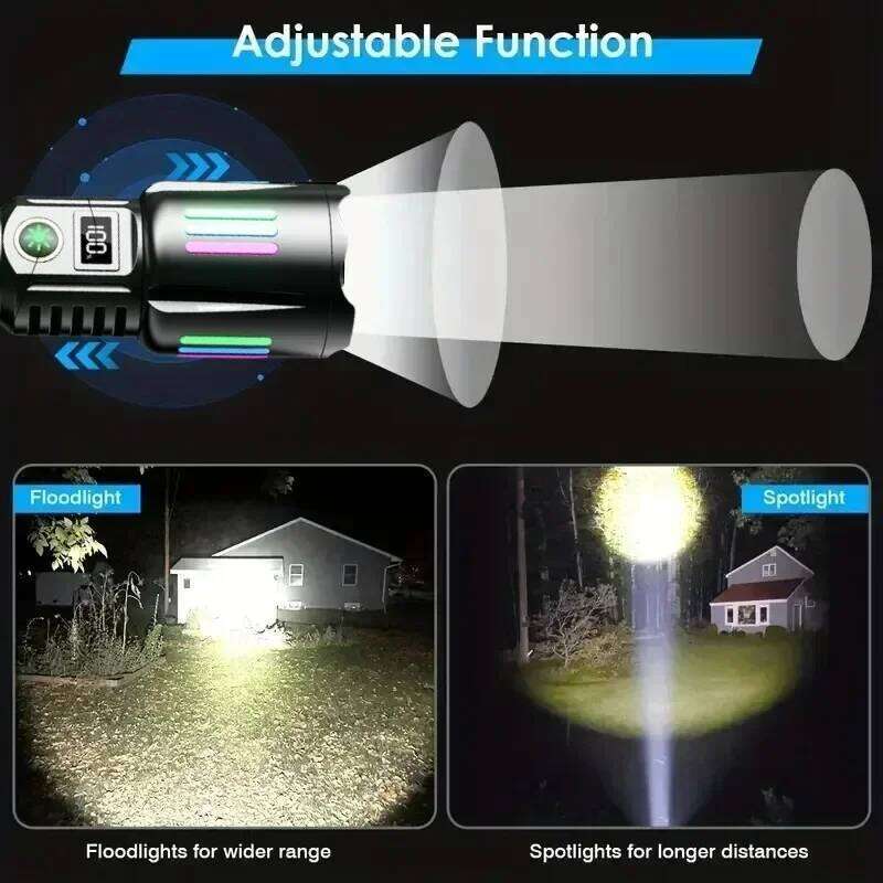 High Power Rechargeable Led Flashlight 3000M Waterproof Zoom Long Range Torch Light with Luminous Strips for Outdoor Camping Z260301