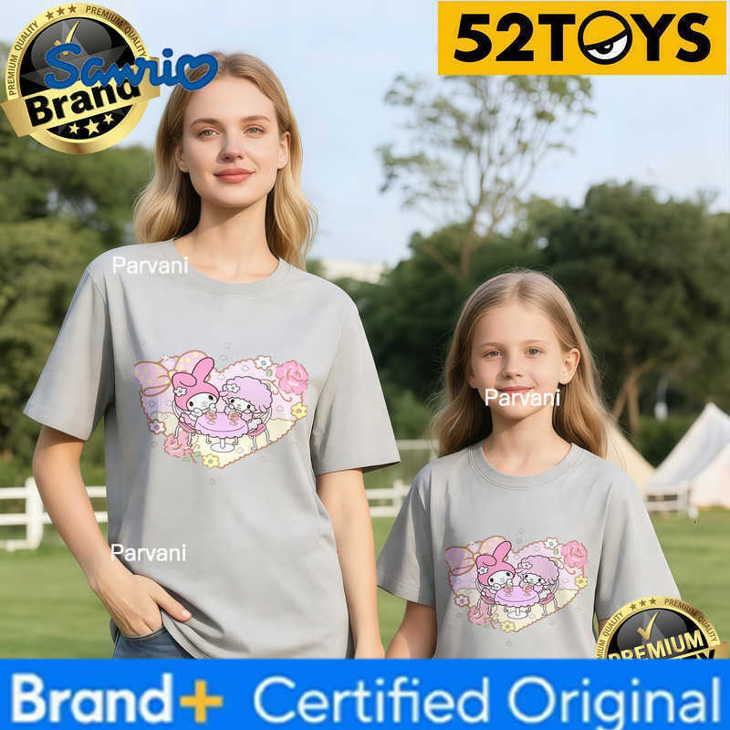 Sanrio 2026 Autumn-Winter Trending My Melody Friend Heart Print 100 Cotton Parent-Child T-Shirts High Quality Loose Casual Y2k H260302