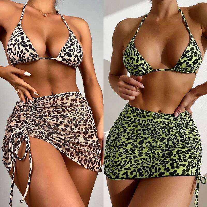 2025 Leopard Print Bikini Set Women's High Waist 3-Piece Swimsuit with Triangle Top & Cheeky Bottom Matching Sets Sexy Beachwear Z260301