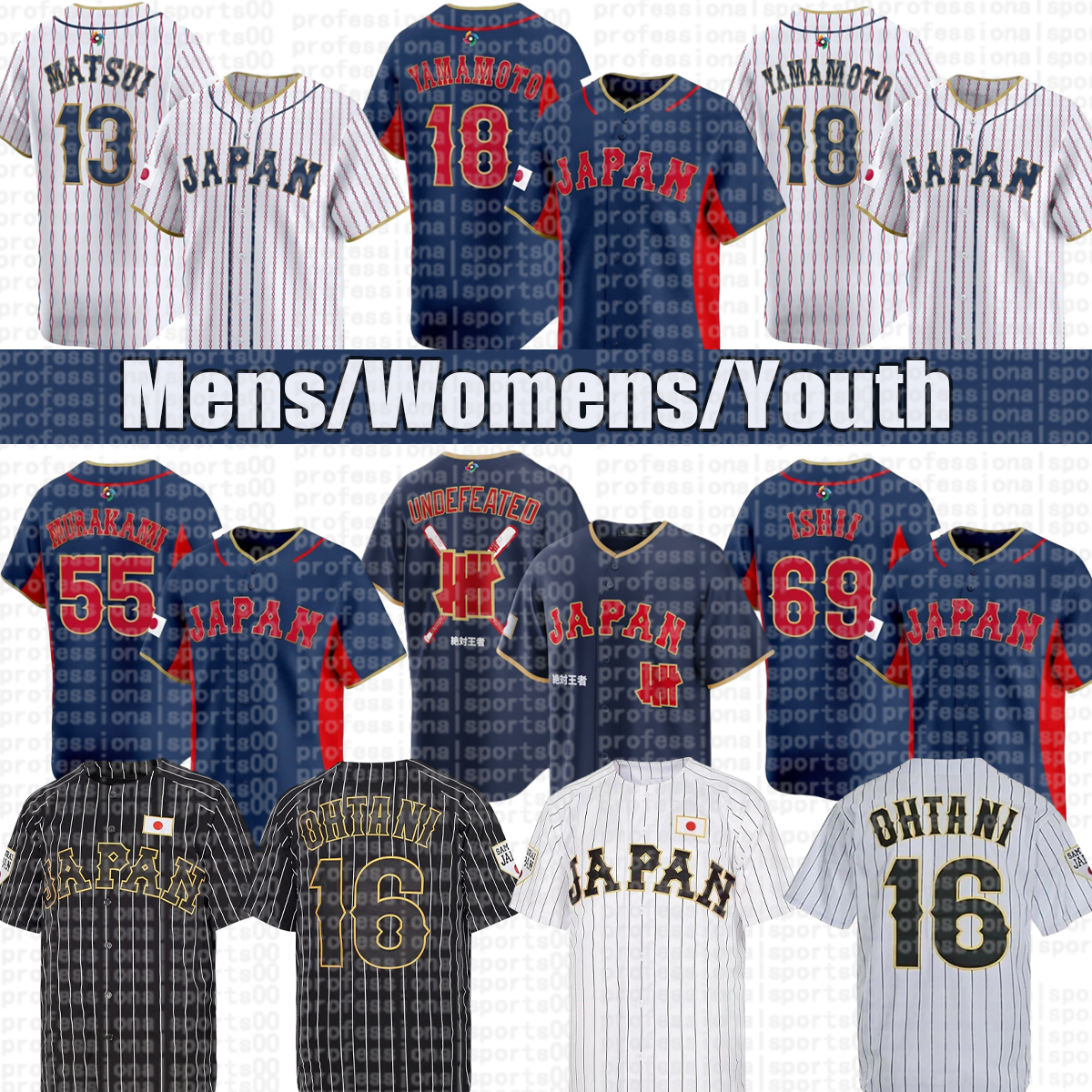 team Japan Baseball Jersey 2026 WBC 16 Ohtani 18 Yamamoto 34 Senga 55 Murakami 51 Suzuki 13 Matsui Baseball Jersey