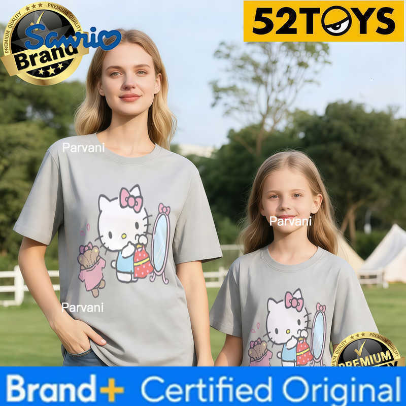 Sanrio 2026 Autumn-Winter Trending Hello Kitty Picnic Print 100 Cotton Parent-Child T-Shirts High Quality Loose Casual Comfortable H260302