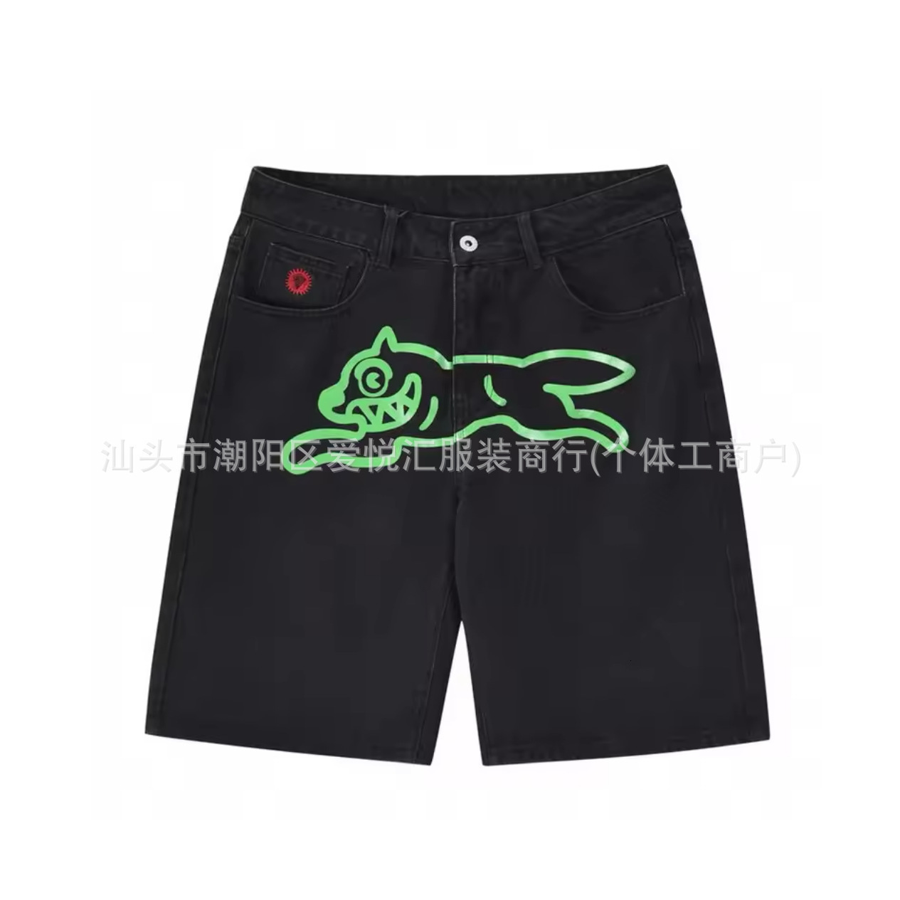 Summer Y2k Streetwear Mens Denim Shorts Hip Pop Dog Printed Male Knee Length Jeans Wide Leg Baggy Shorts Pants 250303