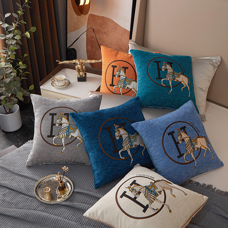 Designer X Cm Chenille Horse Embroidery Pillow Premium Soft Cushion With Insert Luxury Home Decor For Bedroom Living Room Bazaarlife