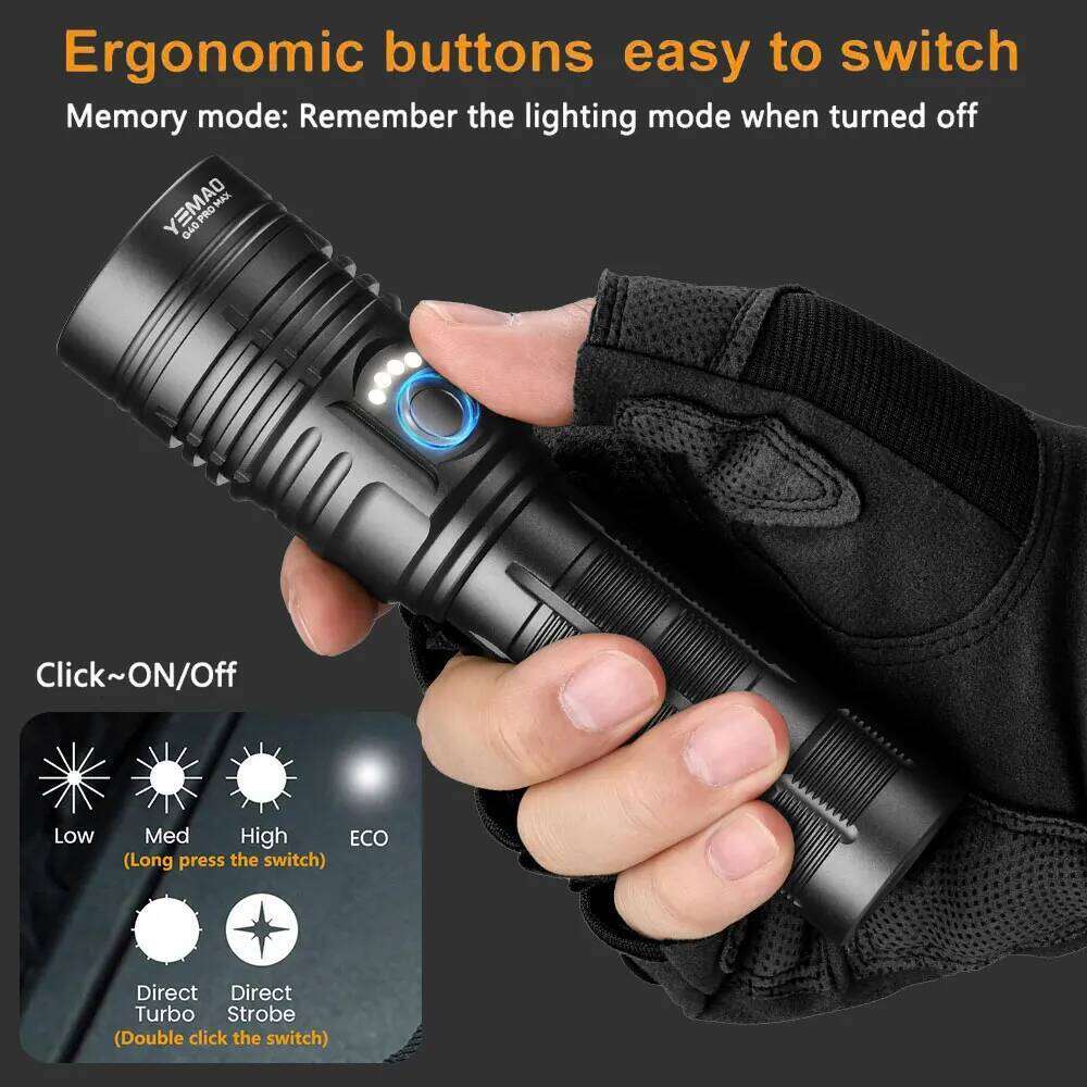 YEMAO Powerful LED Flashlight Rechargeable 2000 Lumens Hand Lamp Interchangeable 21700 Battery Flash Torch Alloy Waterproof Z260301